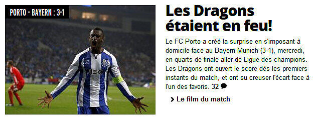 Die L'Equipe stellte vor allem den Einsatz des FC Porto in den Fokus: "Die Drachen waren Feuer und Flamme"