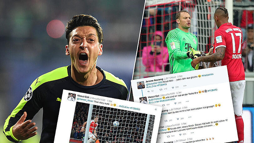 Gute Laune bei den Weltmeistern: Auf Twitter wird schon vor dem Spiel der Bayern gegen Arsenal gestichelt - natürlich alles nur aus Spaß. Gute Laune bei den Weltmeistern: Auf Twitter wird schon vor dem Spiel der Bayern gegen Arsenal gestichelt - natürlich alles nur aus Spaß.