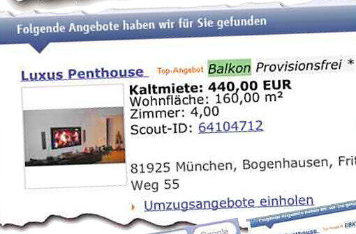 Penthouse gefällig? Bei den angeblichen Schnäppchen-Wohnungen hat der Betrüger sich nicht mal die Mühe gemacht, unterschiedliche Bilder ins Netz zu stellen.