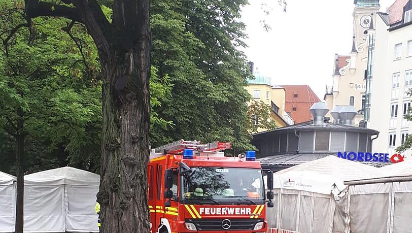 Die Feuerwehr vor Ort am Viktualienmarkt. Die Feuerwehr vor Ort am Viktualienmarkt.