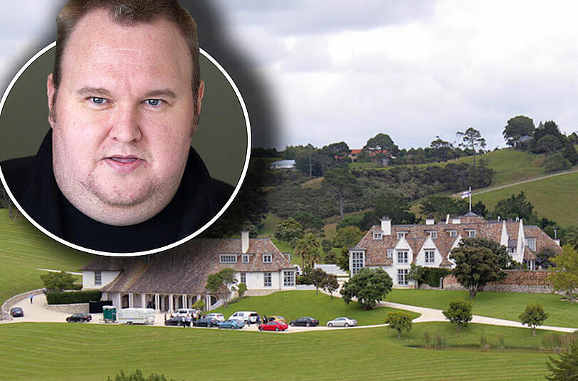 Kim Dotcom Schmitz und sein ehemaliges Mega-Anwesen in Auckland: Jetzt ist der Unternehmer pleite. Das war das Imperium des Mega-Upload-Gründers, die Bilder...