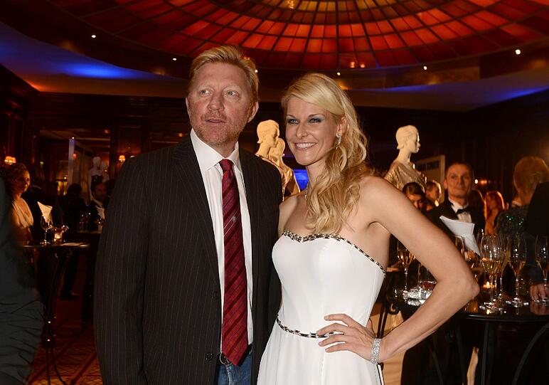 Tennislegende Boris Becker und die Veranstalterin Natascha Grün.