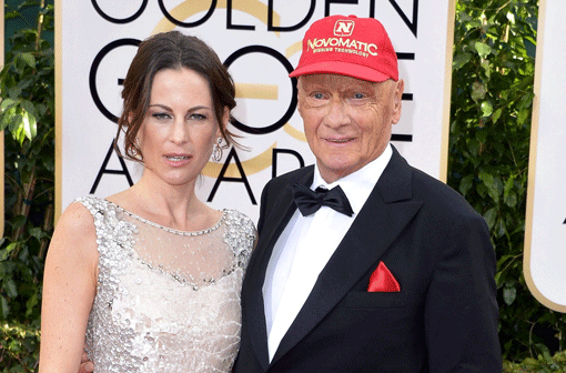 Rennfahrer-Legende Niki Lauda mit seiner Frau Birgit Wetzinger bei der Verleihung der Golden Globes am Sonntag in Los Angeles.