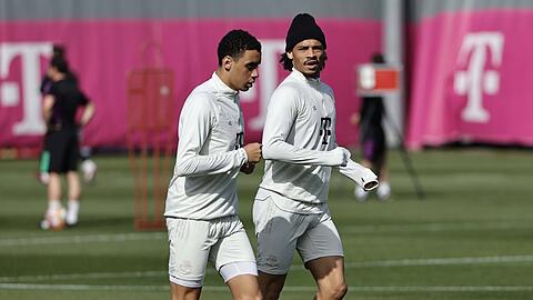 Bereit fürs Rückspiel in Madrid: Jamal Musiala (l.) und Leroy Sané.