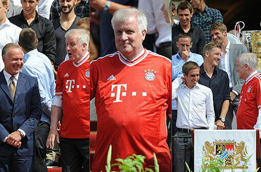 Horst Seehofer preist den FC Bayern als &bdquo;Flaggschiff&ldquo; des Freistaats. Sehen Sie hier die Bilder vom Empfang in der Staatskanzlei in der Klickstrecke!