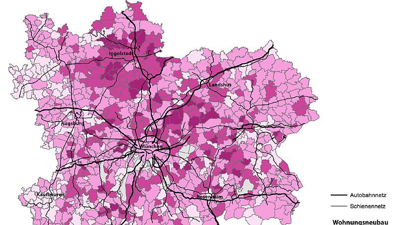 Hier wird gebaut: Diese Karte zeigt, in welchen Regionen viel gebaut wird. Je dunkler, desto mehr Wohnungsbau im Verhältnis zum Bestand. Hier wird gebaut: Diese Karte zeigt, in welchen Regionen viel gebaut wird. Je dunkler, desto mehr Wohnungsbau im Verhältnis zum Bestand.