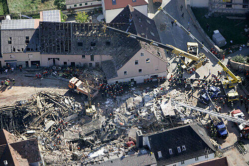 Die Explosion verwüstete Lehrbergs Ortsmitte.