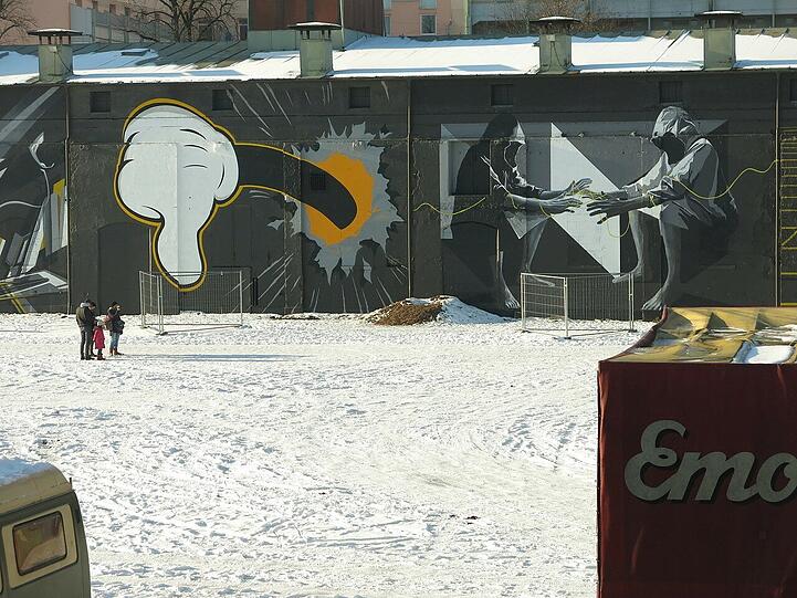 Graffitiaktion auf den Stallwänden an der Tumblingerstraße.