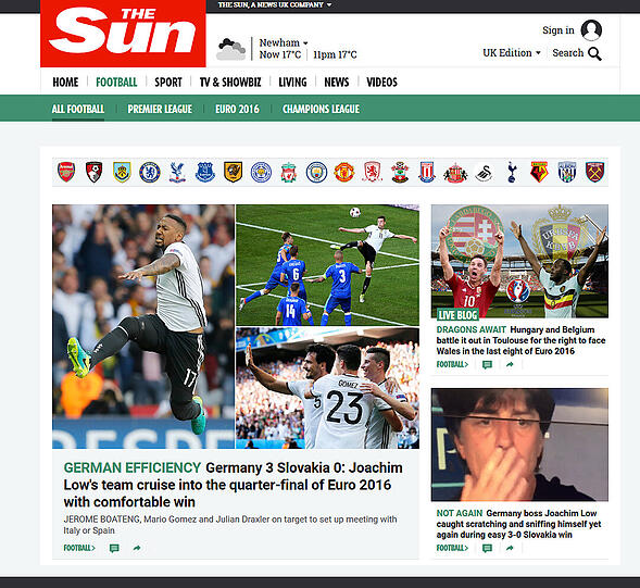 thesun.co.uk (Großbritannien): "Joachim Löws Team marschiert mit komfortablem Sieg ins EM-Viertelfinale"