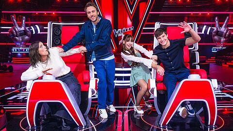 Stefanie Kloß, Clueso, Ayliva und Wincent Weiss (v.l.) sind dieses Mal als "The Voice Kids"-Coaches mit dabei.