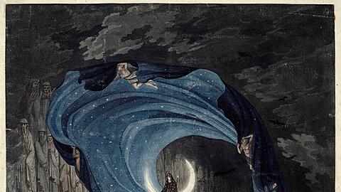 Simon Quaglios Entwurf für den Auftritt der Königin der Nacht in der "Zauberflöte" von 1818.