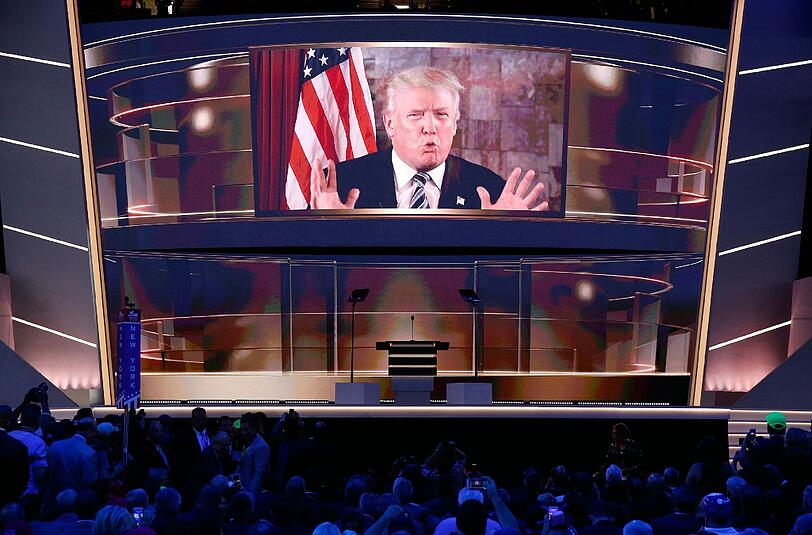 In Großaufnahme: Donald Trump bedankt sich per Videobotschaft für seine Nominierung als Präsidentschaftskandidat.