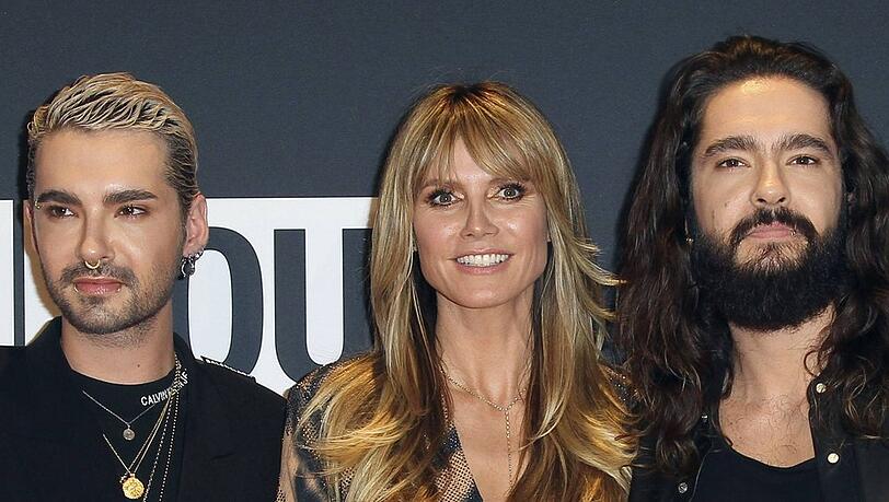 Bill Kaulitz, Heidi Klum und Ehemann Tom Kaulitz (r.) trauern um Hund Capper.