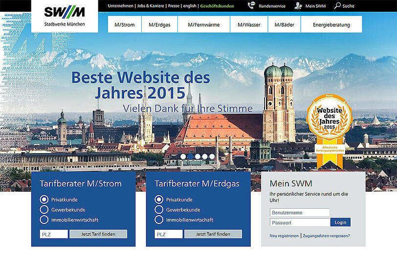 SWM-Homepage: Zur besten Website ihrer Kategorie gekührt.