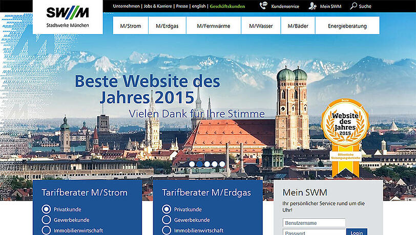 SWM-Homepage: Zur besten Website ihrer Kategorie gekührt. SWM-Homepage: Zur besten Website ihrer Kategorie gekührt.