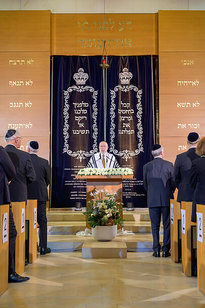 Rabbiner Shmuel Aharon Brodman beim Gedenk- und Festakt anlässlich des 20. Jahrestags der Grundsteinlegung für die neue Hauptsynagoge „Ohel Jakob“ und das Jüdische Zentrum München sowie zum Andenken an den 9. November 1938 (Archivbild).