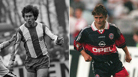 Zum Start seiner großen Karriere Linksverteidiger: Paul Breitner (l.). Rechts: Bayern-Ikone Bixente Lizarazu.
