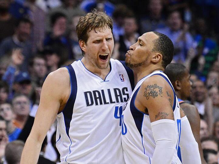 Mit den Dallas Mavericks 2011 gemeinsam NBA-Champion: Dirk Nowitzki (l) und Shawn Marion.