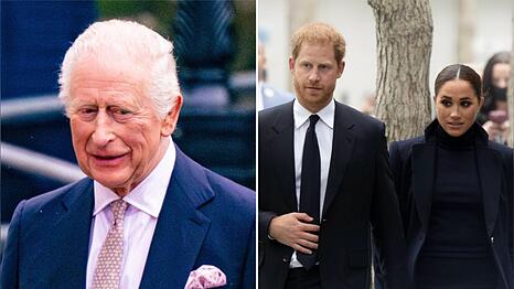 K&ouml;nig Charles (li.) soll Harry und Meghan mit seinem Schreiben &uuml;berrumpelt haben.