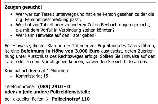Alle Spuren verliefen bisher im Sande. Jetzt hofft die Polizei, mit einer saftigen Belohnung dem Kinderschänder aus Moosach auf die Schliche zu kommen.