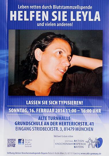 Mit diesem Plakat wirbt Leylas Nichte für die Teilnahme an der Typisierung.