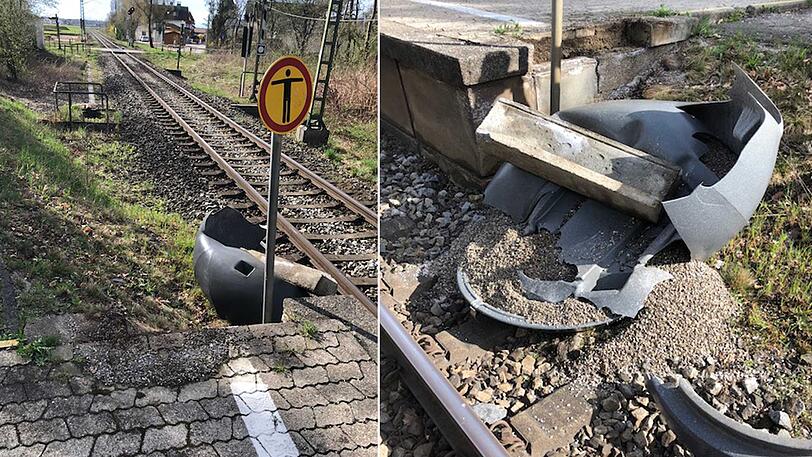 Die Streusandkiste und der Betonblock wurden von der S-Bahn überfahren.