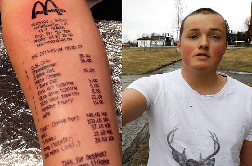 Stian (r) und sein neues Tattoo - die Rechnugn für einen McDonald's-Besuch