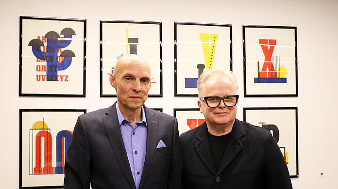 Michael Lentz (links) und Herbert Grönemeyer im Dezember 2022 im Münchner Lyrik-Kabinett.