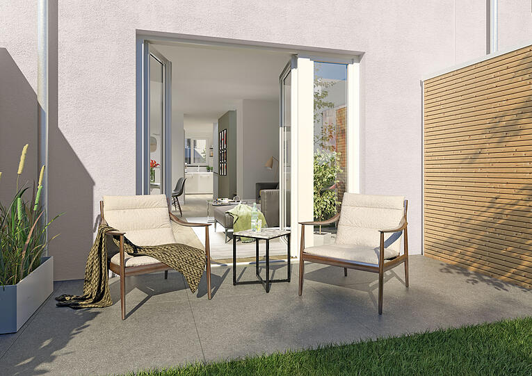 Alle Einheiten mit Privatgarten, Terrasse und Loggia.