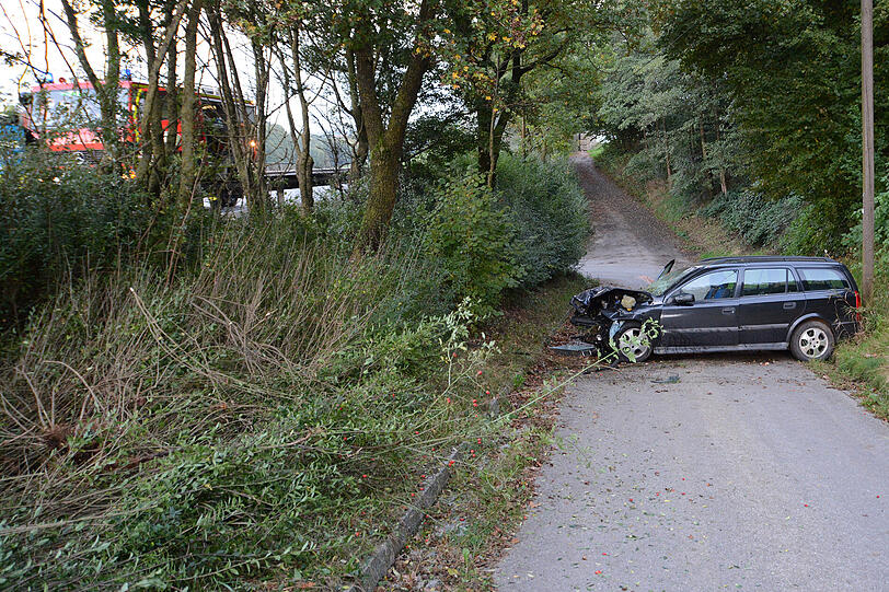 Der Opel schleuderte durch einen dicht bewachsenen Grünstreifen und krachte gegen einen Baum. Am Auto entstand ein Totalschaden.
