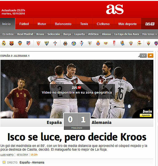 As: " Isco spielt brillant, aber das spiel entscheidet Kroos"