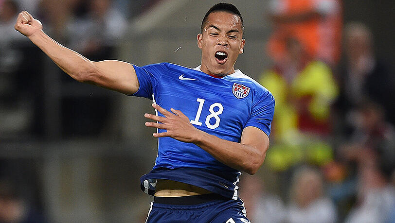 Bobby Wood feiert sein Siegtor beim 2:1 des US-teams gegen Deutschland. Bobby Wood feiert sein Siegtor beim 2:1 des US-teams gegen Deutschland.