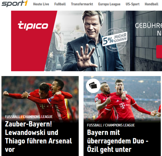 "Sport1.de" richtet den Fokus auf Thiago und Lewandowski.
