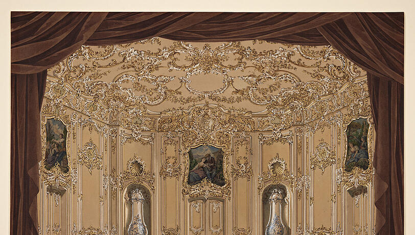 Der Bühnenbildentwurf von Angelo II Quaglio zu Ludwigs Lieblingsstück "Narziss" (1885).