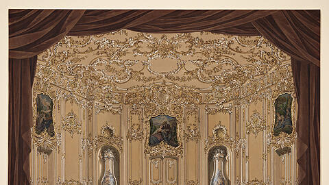 Der Bühnenbildentwurf von Angelo II Quaglio zu Ludwigs Lieblingsstück "Narziss" (1885).