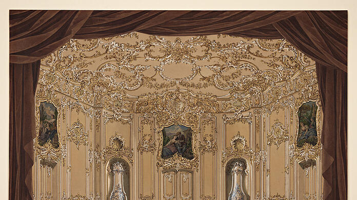 Der Bühnenbildentwurf von Angelo II Quaglio zu Ludwigs Lieblingsstück "Narziss" (1885).