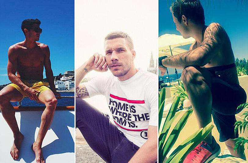 Sonne tanken, die Heimat besuchen oder sporteln auf Hawaii: Robert Lewandowski (l.), Lukas Podolski und Mario Götze genießen die Fußballer-Sommerpause.