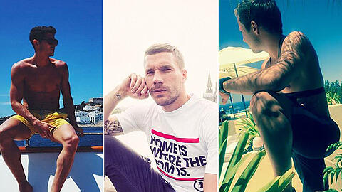 Sonne tanken, die Heimat besuchen oder sporteln auf Hawaii: Robert Lewandowski (l.), Lukas Podolski und Mario Götze genießen die Fußballer-Sommerpause.