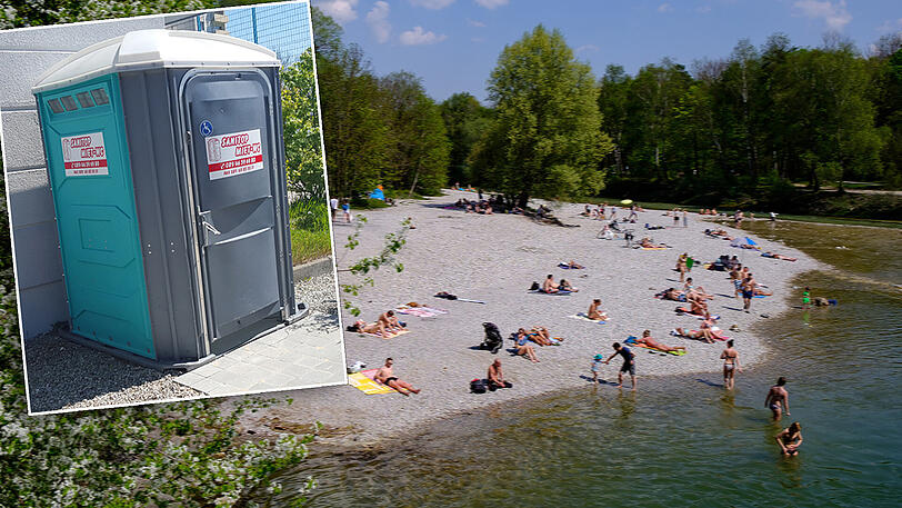 An der Isar gibt es etliche mobile Toiletten (ähnlich wie im kleinen Bild). Die ÖDP fordert Alternativen von der Stadt.