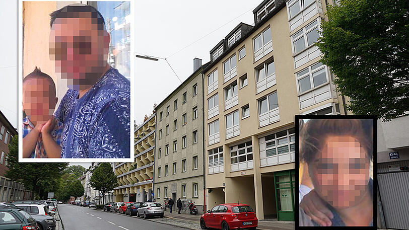Tatort Thalkirchner Straße: Der 39-jährige Angel R. (Bild links) stach hier auf seine Ex-Schwägerin (Bild rechts) ein.