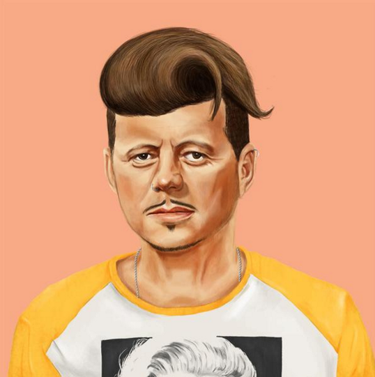 Israelischer Illustrator kreiert die Bildreihe "Hipstory" - J.F. Kennedy.