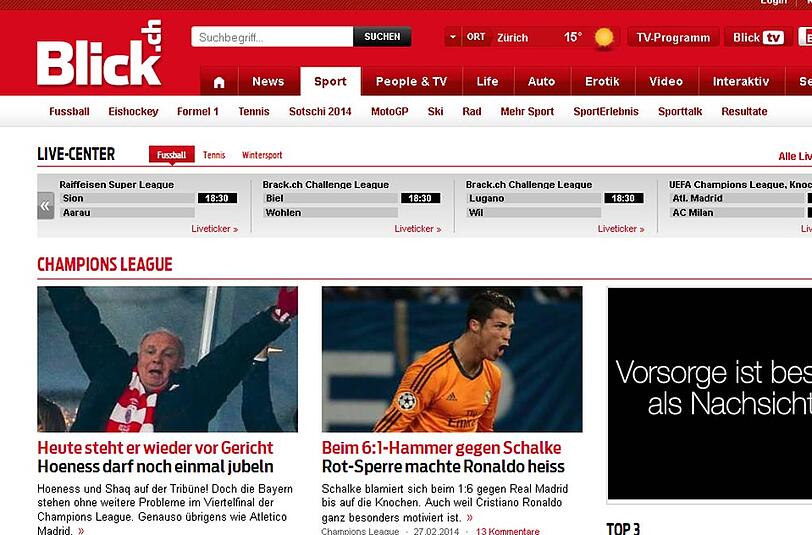 Und auch der Schweizer "Blick" beschäftigt sich mit Hoeneß.