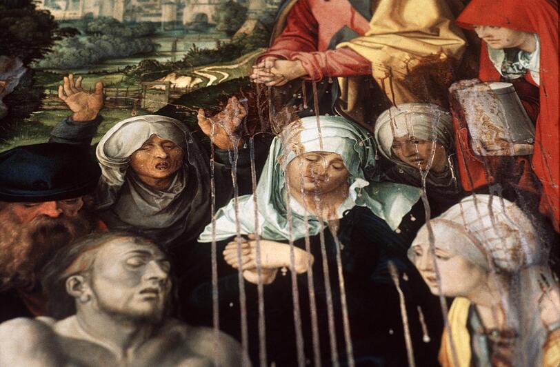 Das zerstörte Gemälde "Beweinung Christi" von Albrecht Dürer.