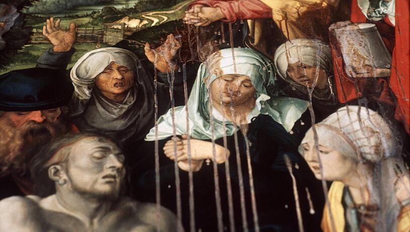 Das zerstörte Gemälde "Beweinung Christi" von Albrecht Dürer. Das zerstörte Gemälde "Beweinung Christi" von Albrecht Dürer.
