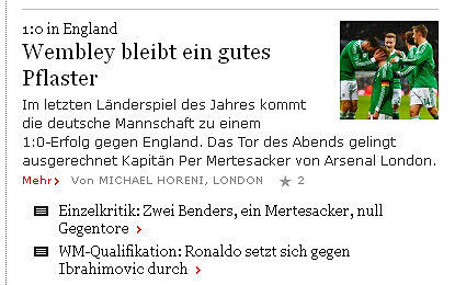 Die FAZ stellt fest: In Wembley gewinnen die Deutschen immer!