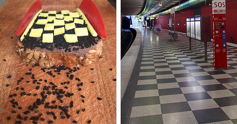 "Der U2-Bahnhof Josephsburg ist g&rsquo;schmackig! Die Unterlage dieses Brots bildet Bohnenmus, darauf Schwarzkümmel und Ziegengouda &ndash; die Wände sind aus hauchdünner Paprika."