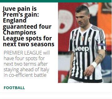 Die englische "Sun" legt den Fokus nicht auf den Bayern Sieg: "Juves Schmerz ist ein Gewinn für die Premier League: England hat in den nächsten zwei Jahren vier garantierte Champions League-Startplätze."