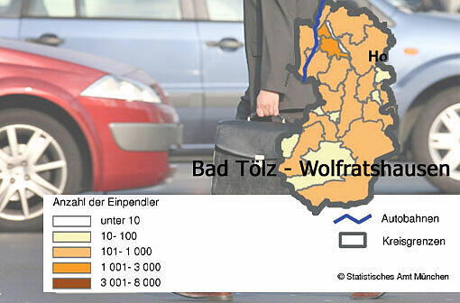 BAD TÖLZ - WOLFRATSHAUSEN: Einpendlerinnen 6803 Auspendler/innen 1423 zusammen 8226
