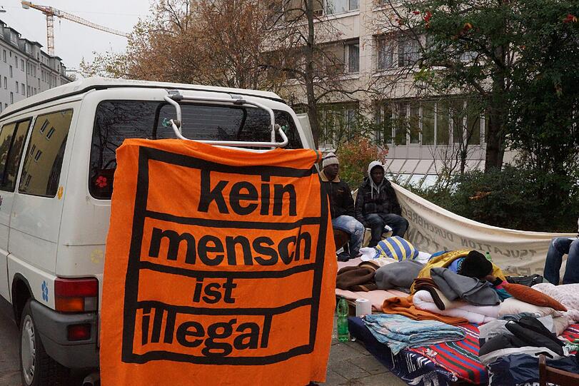 Der Protest der Flüchtlinge vor dem Bayerischen Sozialministerium in München.