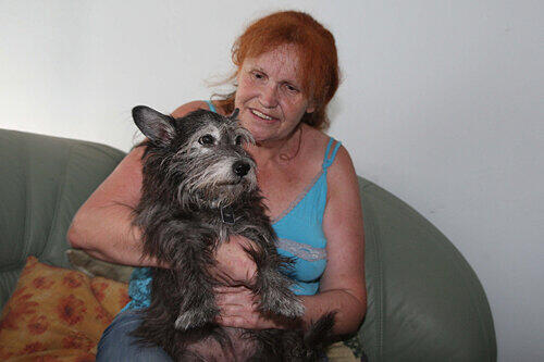 Damit ihr kranker Hund &bdquo;Aladin&ldquo; leben kann, nagt Brigitte M. am Hungertuch.